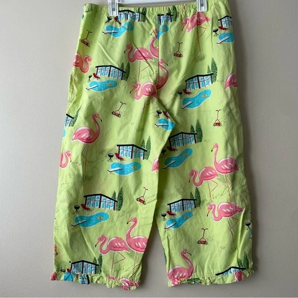 NICK & NORA Women's XL Flamingo Pajama Set Capri Length 100% Cotton - Picture 4 of 10